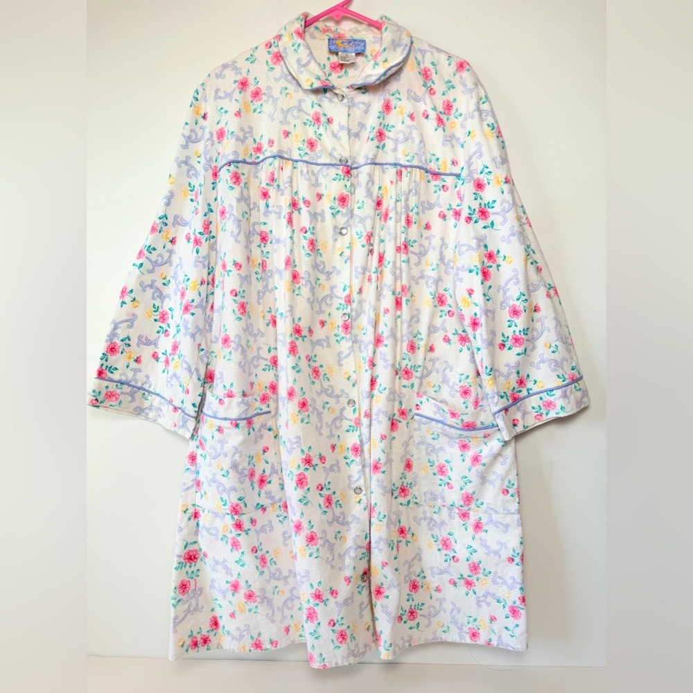 Vintage Moon Dance Flannel Pink Purple Floral Coquette Cottage House dress 1X